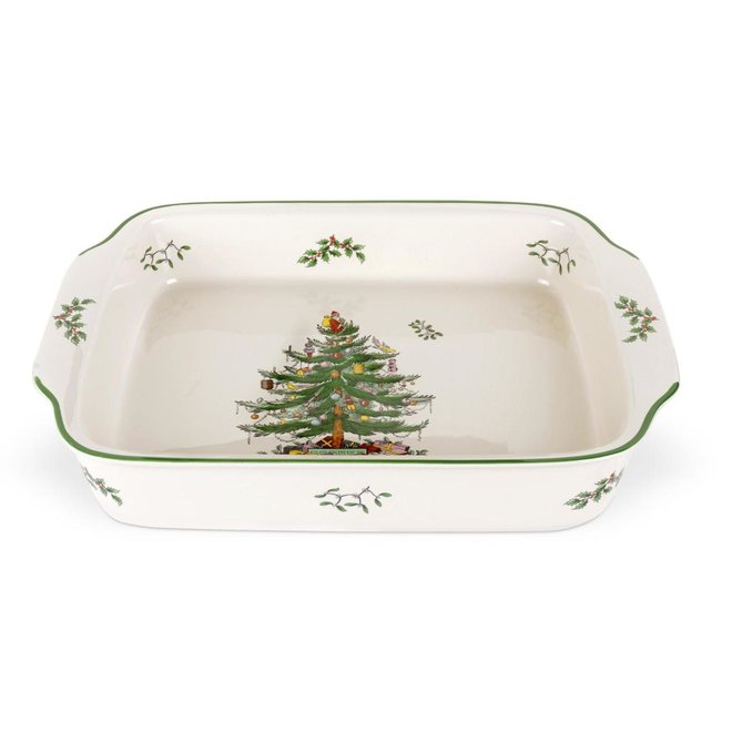 Christmas Tree Rectangular Handled Dish