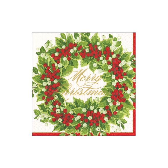 Holly & Berry Wreath Paper Cocktail Napkin