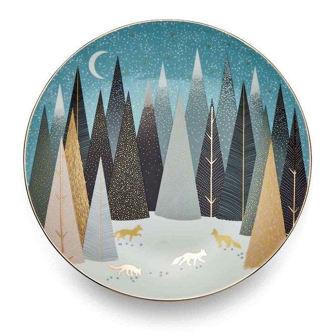 Sara Miller Frosted Pines Dessert Plate (Foxes)