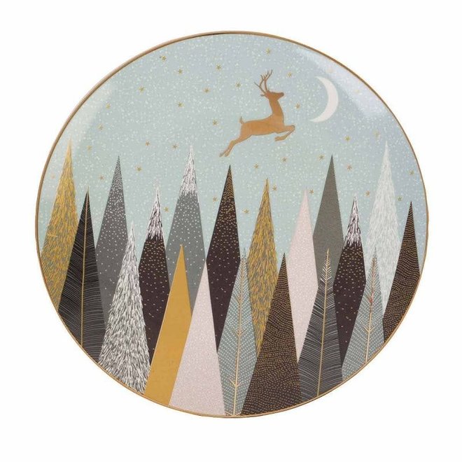 Sara Miller Frosted Pines Dessert Plate (Reindeer)