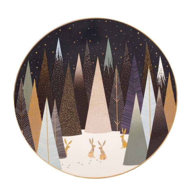 Portmeirion Sara Miller Frosted Pines Dessert Plate (Rabbits) British