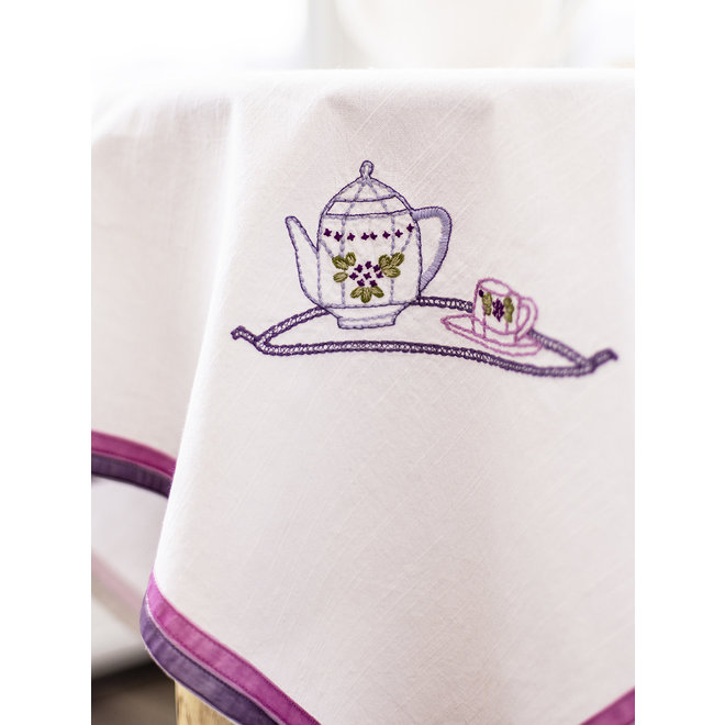 Tea Time Embroidered Tablecloth - Lavender - 36" x 36"