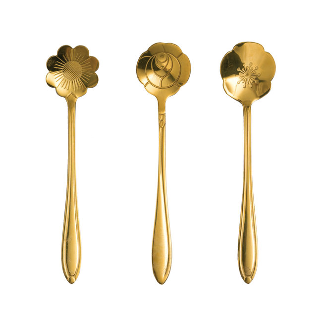 Stainless Steel Flower Shaped Spoons, Gold Finish