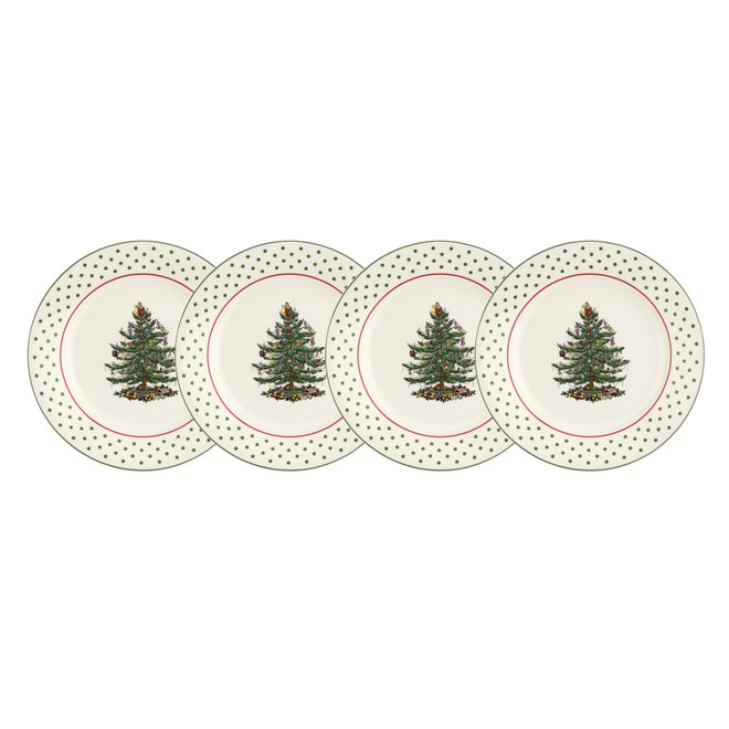 Christmas Tree Set of 4 Polka Dot Dessert Plates