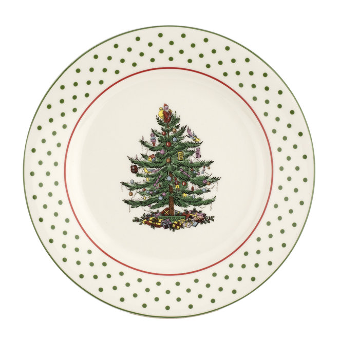 Christmas Tree Set of 4 Polka Dot Dessert Plates