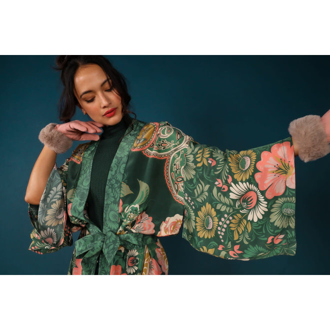 Folk Art Floral Kimono Gown (Fern)