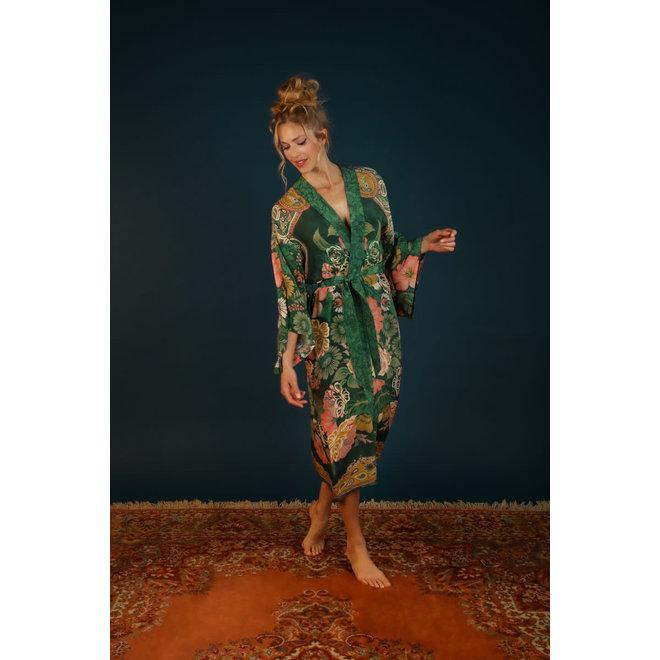 Folk Art Floral Kimono Gown (Fern)