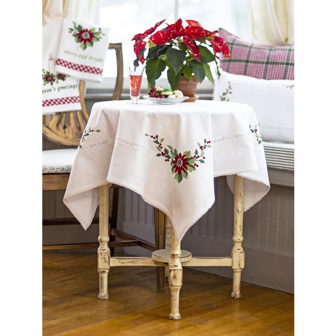Poinsettia Embroidered Tablecloth (36" x 36")