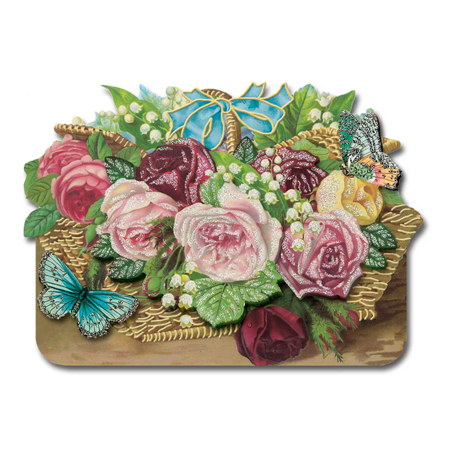 Pink & Red Rose Basket Dimensional Greeting Card