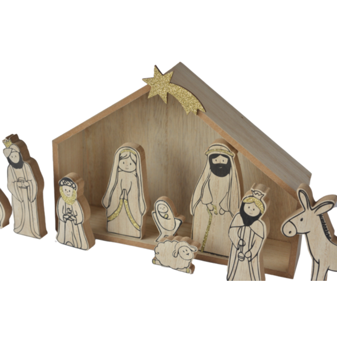 Wood Nativity Set (12 Piece Set)