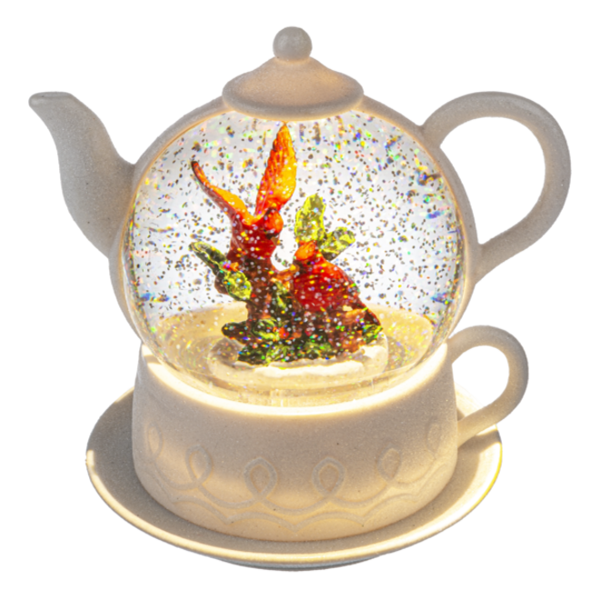 Shimmer Teapot with Cardinal LED Snow Globe