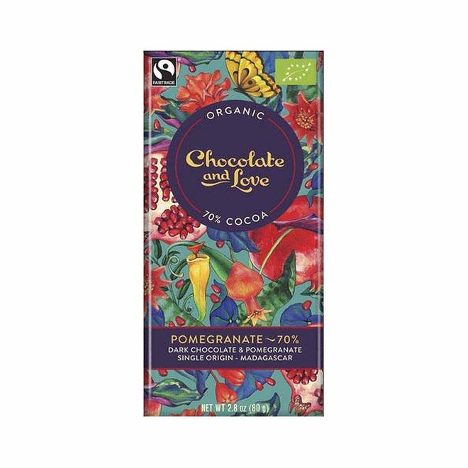 Chocolate & Love Organic 70% Dark Chocolate & Pomegranate Bar