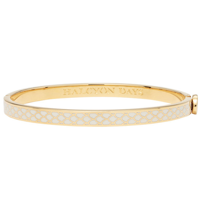 Salamander Cream & Gold Hinged Skinny Bangle