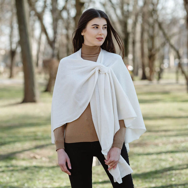 White Lambswool Draped Shawl