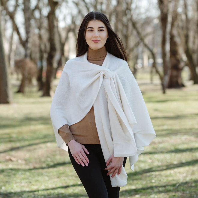 White Lambswool Draped Shawl