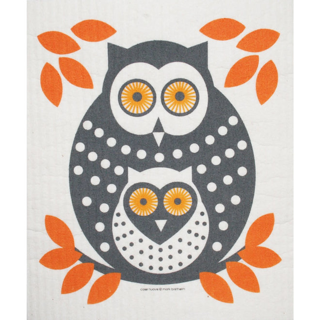 Swedish Dishcloth (Owls, Orange)