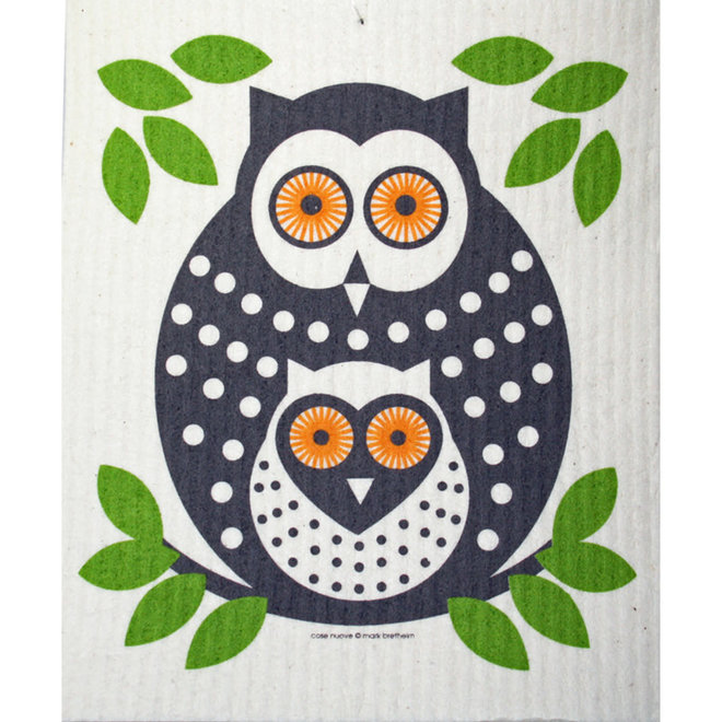 Swedish Dishcloth (Owls, Green)