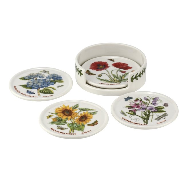 Botanic Garden Set of 4 Ceramic Coasters with Holder
