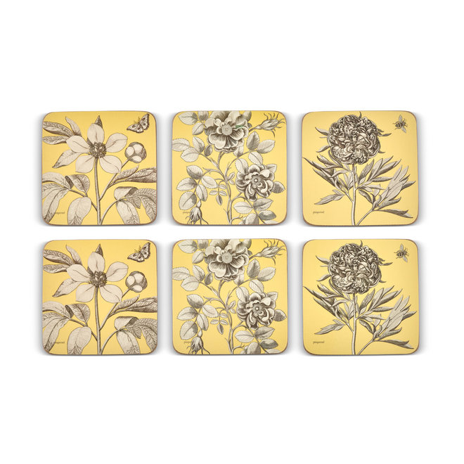 Pimpernel Etchings & Roses Yellow Coasters