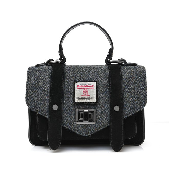 Harris Tweed Black Herringbone Suede Edition Mini Satchel