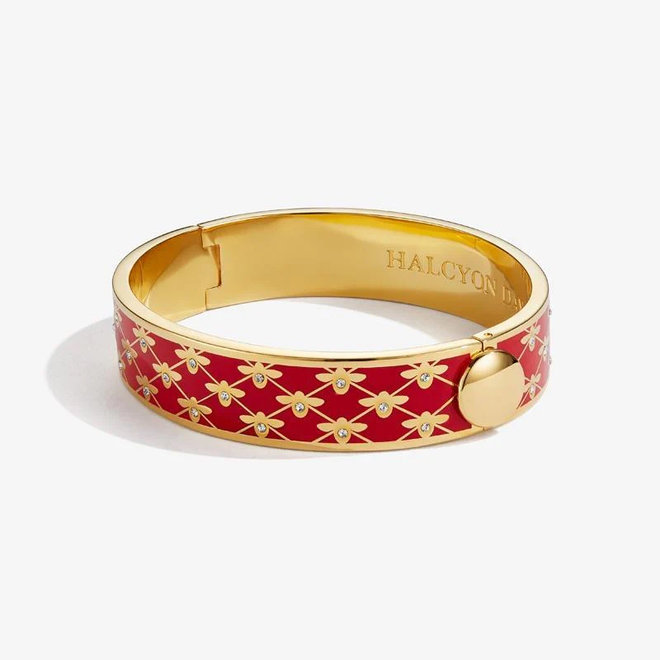 Bee Sparkle Trellis Red & Gold Hinged Bangle