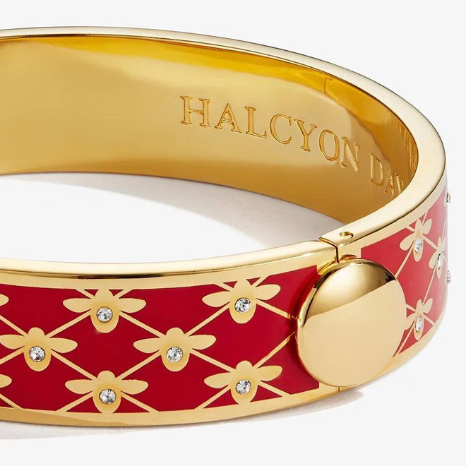 Bee Sparkle Trellis Red & Gold Hinged Bangle