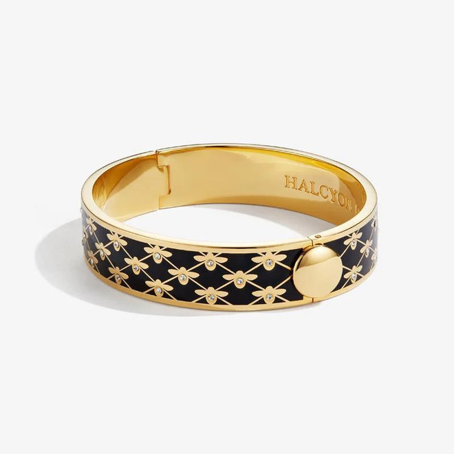 Bee Sparkle Trellis Black & Gold Hinged Bangle