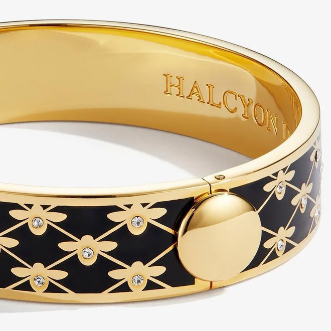 Bee Sparkle Trellis Black & Gold Hinged Bangle
