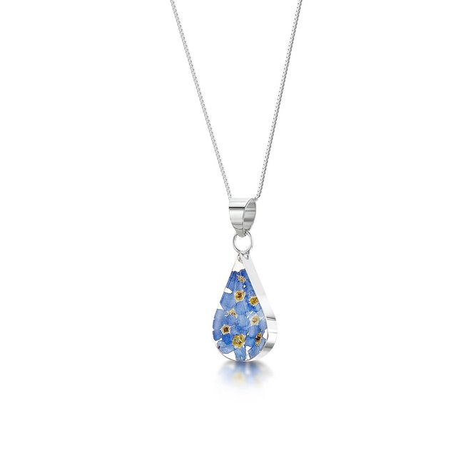 Forget-Me-Not Teardrop Silver Pendant Necklace FP02