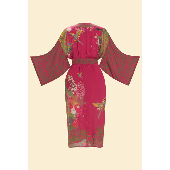 Hummingbird in Raspberry Kimono Gown