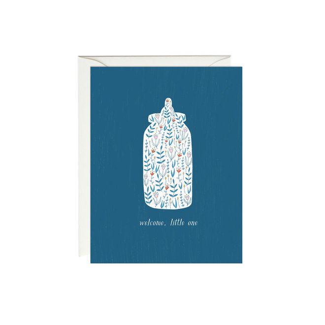 Blue Floral Baby Bottle New Baby Card