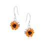 Sunflower Round Silver Drop Earrings