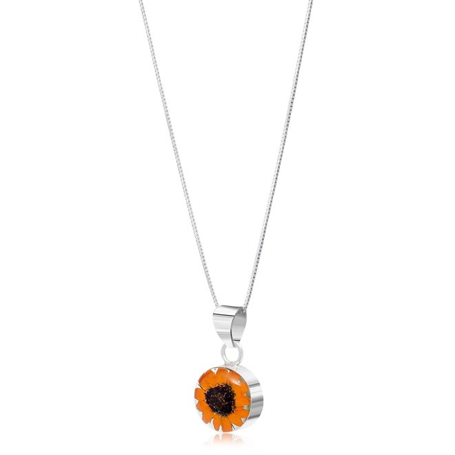 Sunflower Round Silver Pendant Necklace