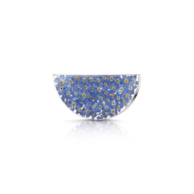 Forget-Me-Not Half Moon Silver Brooch