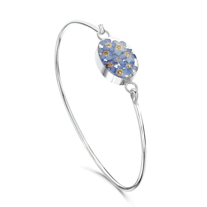 Forget-Me-Not Oval Silver Bangle