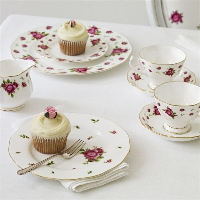 New Country Roses White Teacup & Saucer