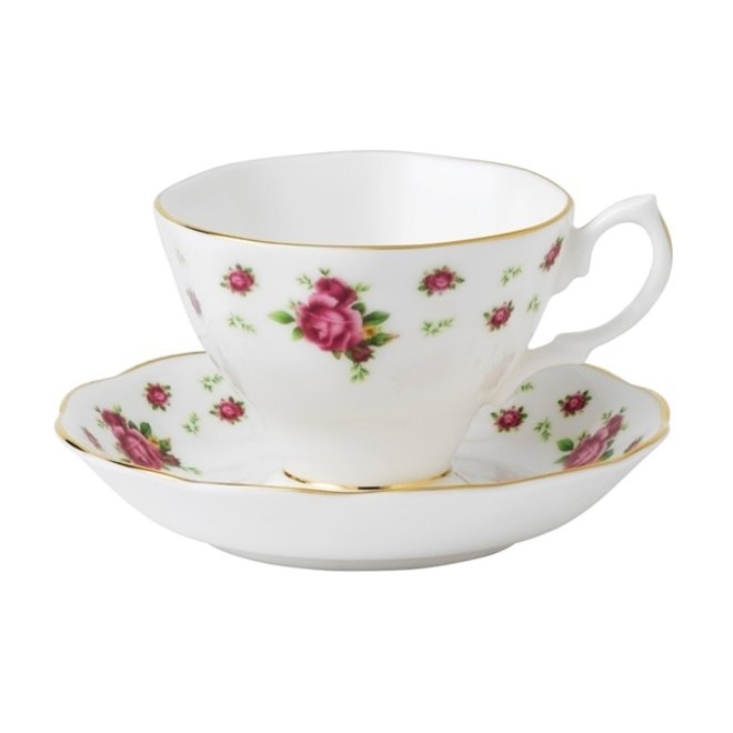 New Country Roses White Teacup & Saucer