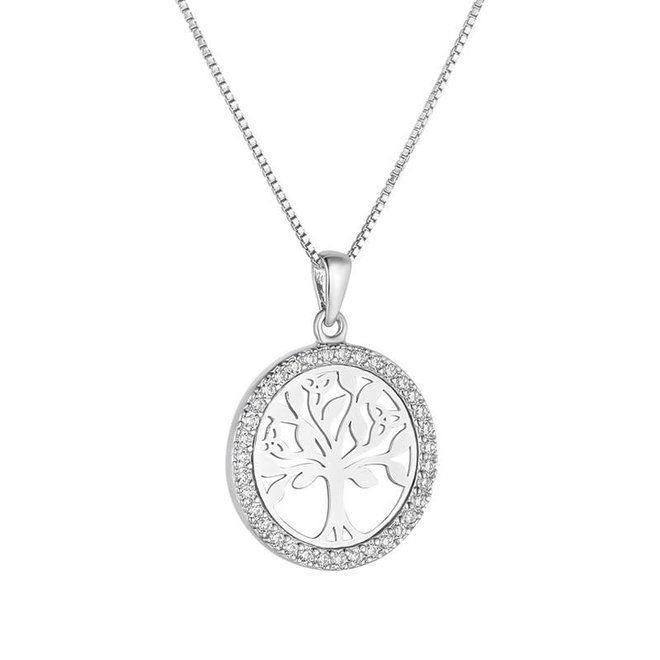 Round Tree of Life Sterling Silver & Cubic Zirconia Pendant Necklace