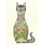 Watercolor Cat in a Rose Garden Greeting Card