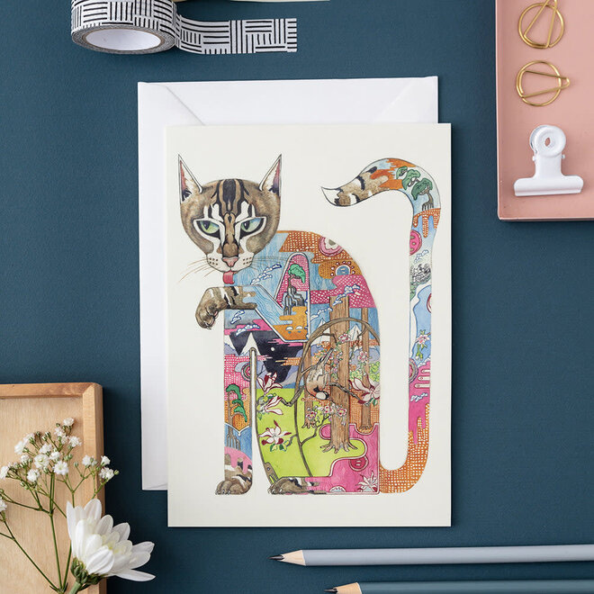Watercolor Cat Licking Its Paw Greeting Card