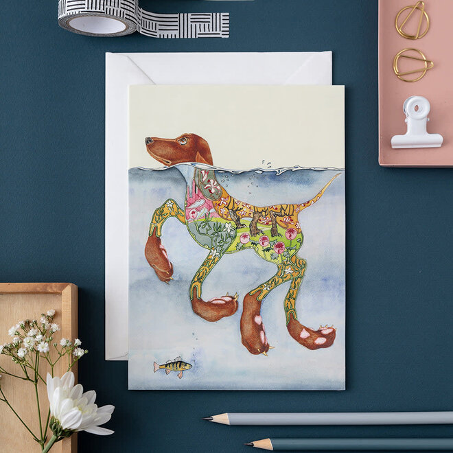 Watercolor Doggy-Paddle Greeting Card