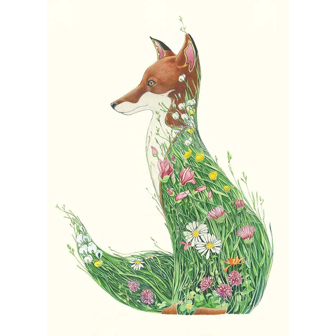 Watercolor Fox in a Meadow Greeting Card