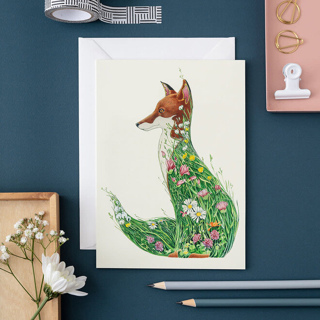 Watercolor Fox in a Meadow Greeting Card