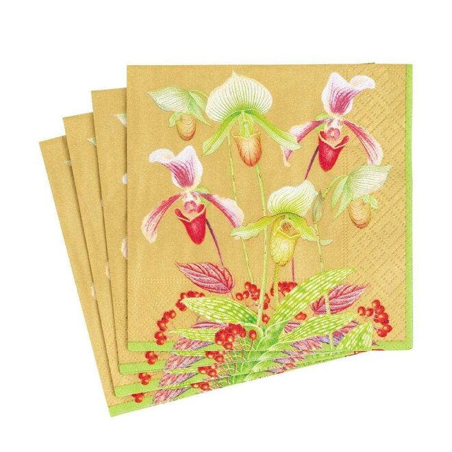 Slipper Orchid Gold Paper Luncheon Napkins