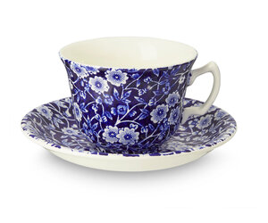 Burleigh Pottery Blue Calico Teacup & Saucer - British Isles