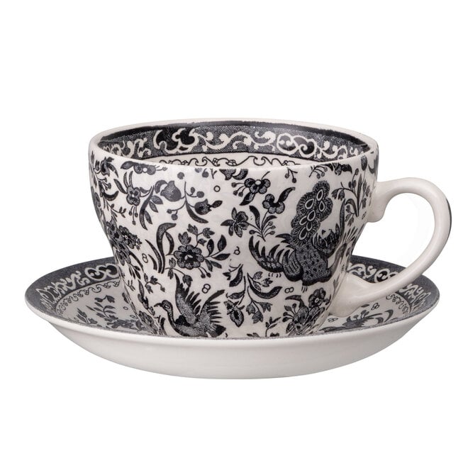 Black Regal Peacock Breakfast Cup & Saucer