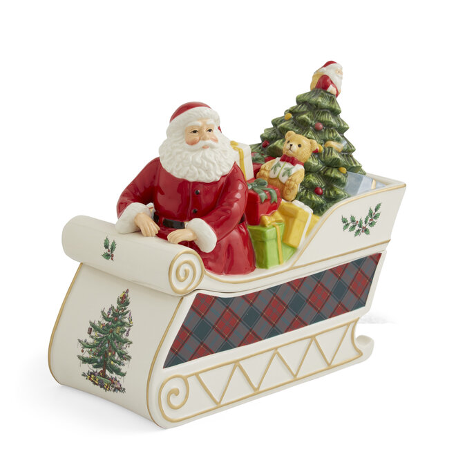 Christmas Tree Santa In Sleigh Cookie Jar 13"