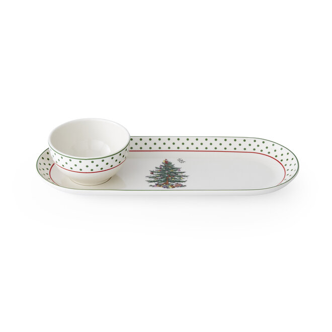Christmas Tree Polka Dot Oval Chip & Dip 13"