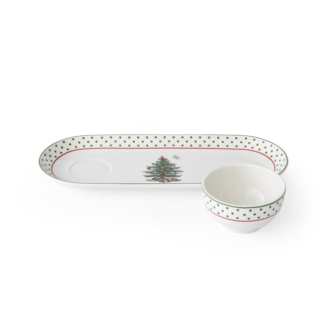 Christmas Tree Polka Dot Oval Chip & Dip 13"