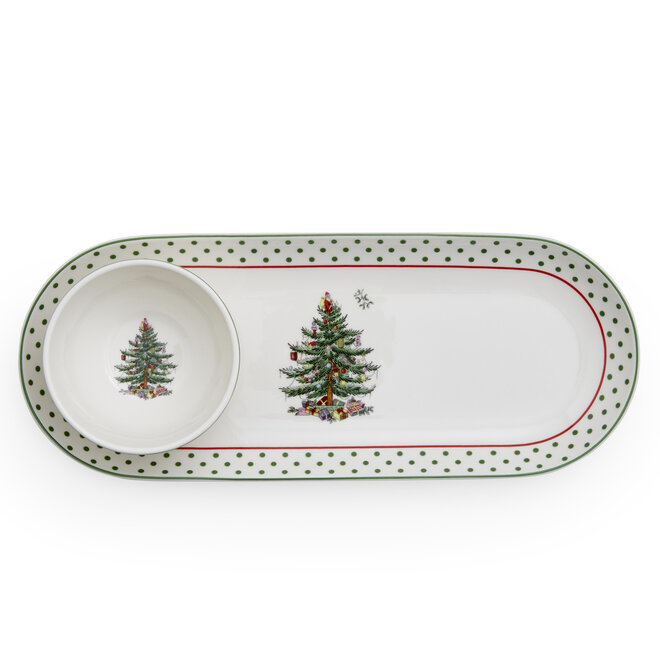 Christmas Tree Polka Dot Oval Chip and Dip 13"